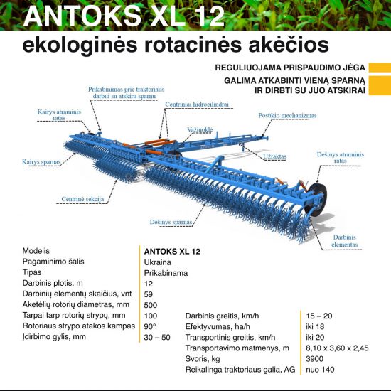 antoks xl 12 ekologinės rotacinės akėčios