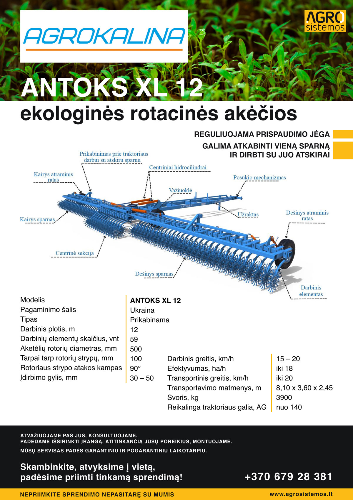 antoks xl 12 ekologinės rotacinės akėčios